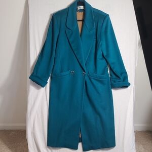 Vintage Ashley Scott Wool Teal Long Coat Size Medium